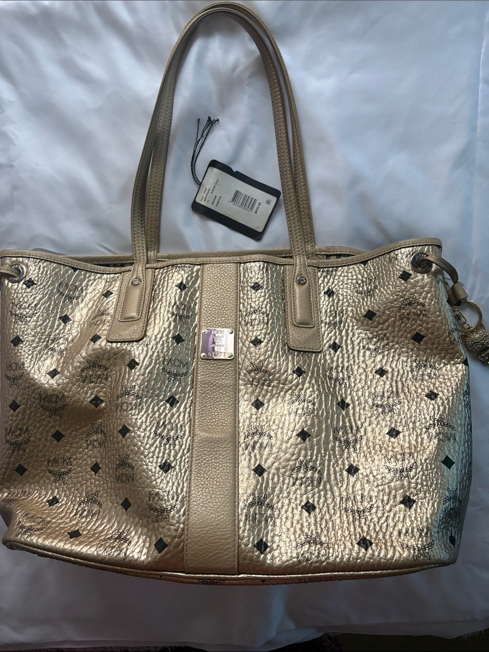 Gold Logo-Print Tote Bag